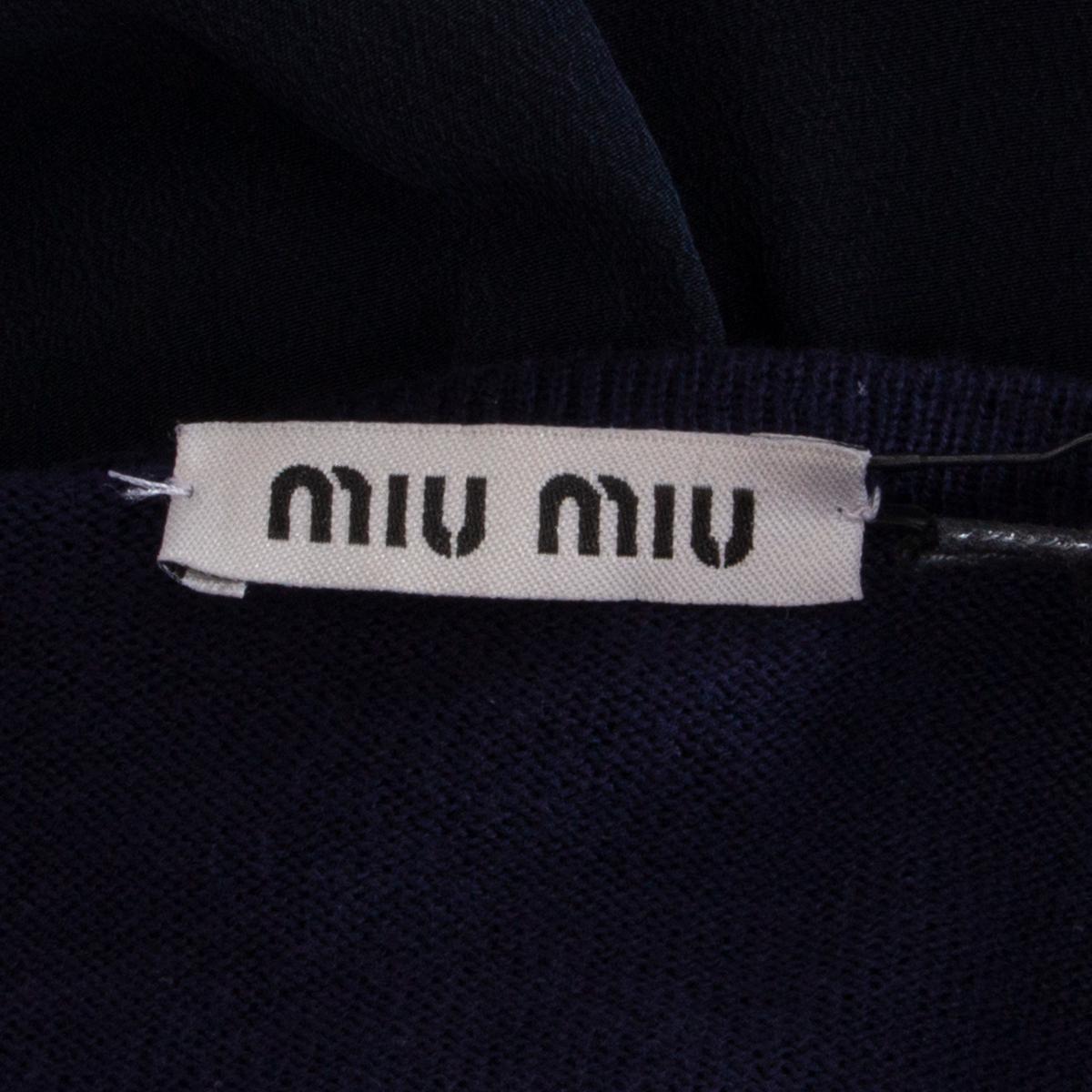Black MIU MIU navy blue cotton & silk CAP SLEEVE Top Shirt 38 XS For Sale