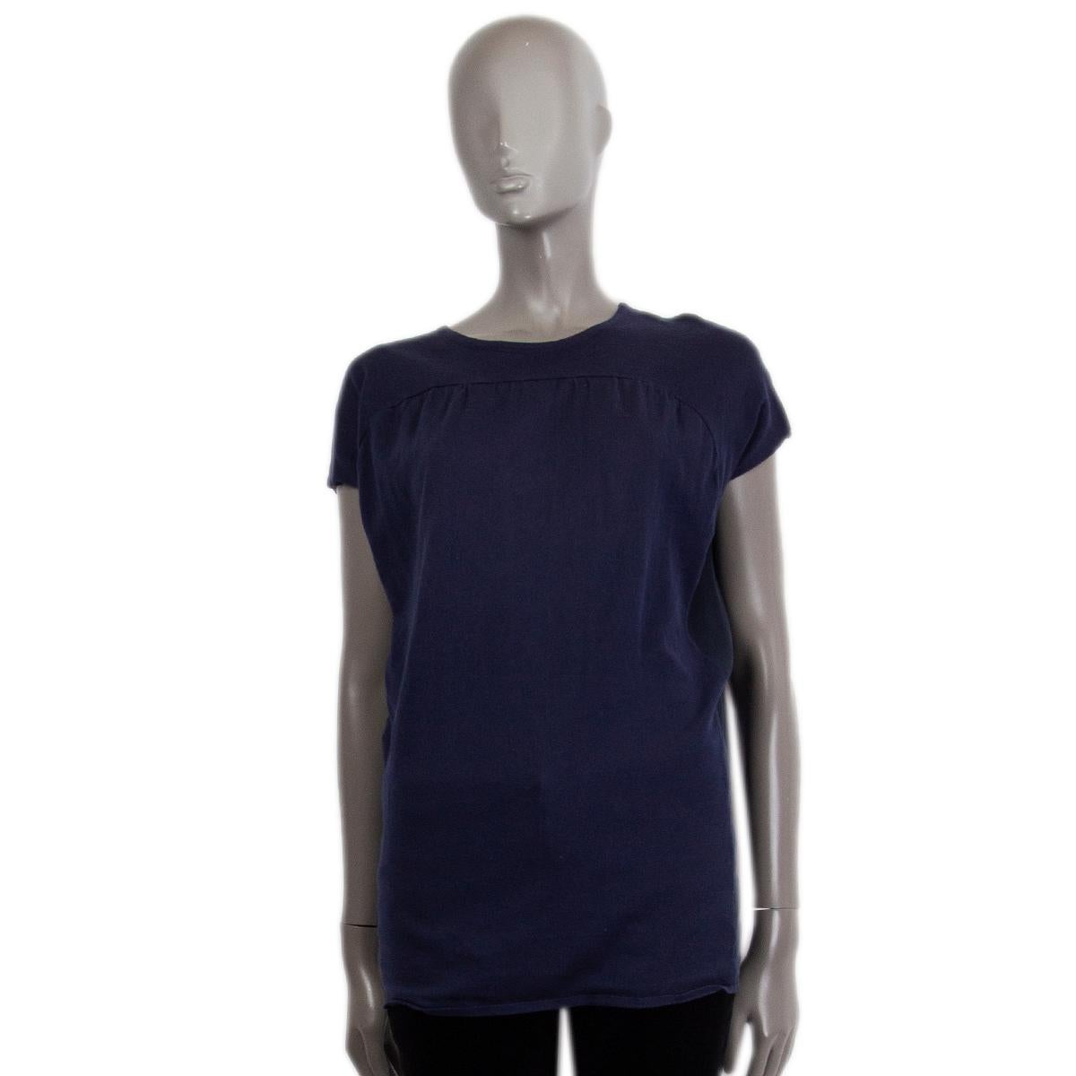 MIU MIU navy blue cotton & silk CAP SLEEVE Top Shirt 38 XS For Sale