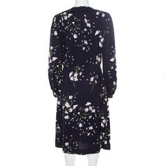 Miu Miu - Robe à manches longues bleu marine:: imprimée à fleurs et froncée à la taille - M