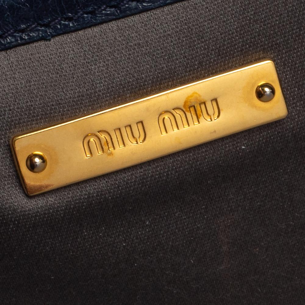 Miu Miu Navy Blue Glazed Pleated Leather Zip Satchel 4