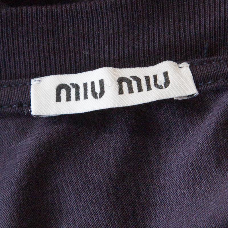 Women's Miu Miu Navy Blue Jersey Lace Overlay Short Sleeve T-Shirt L