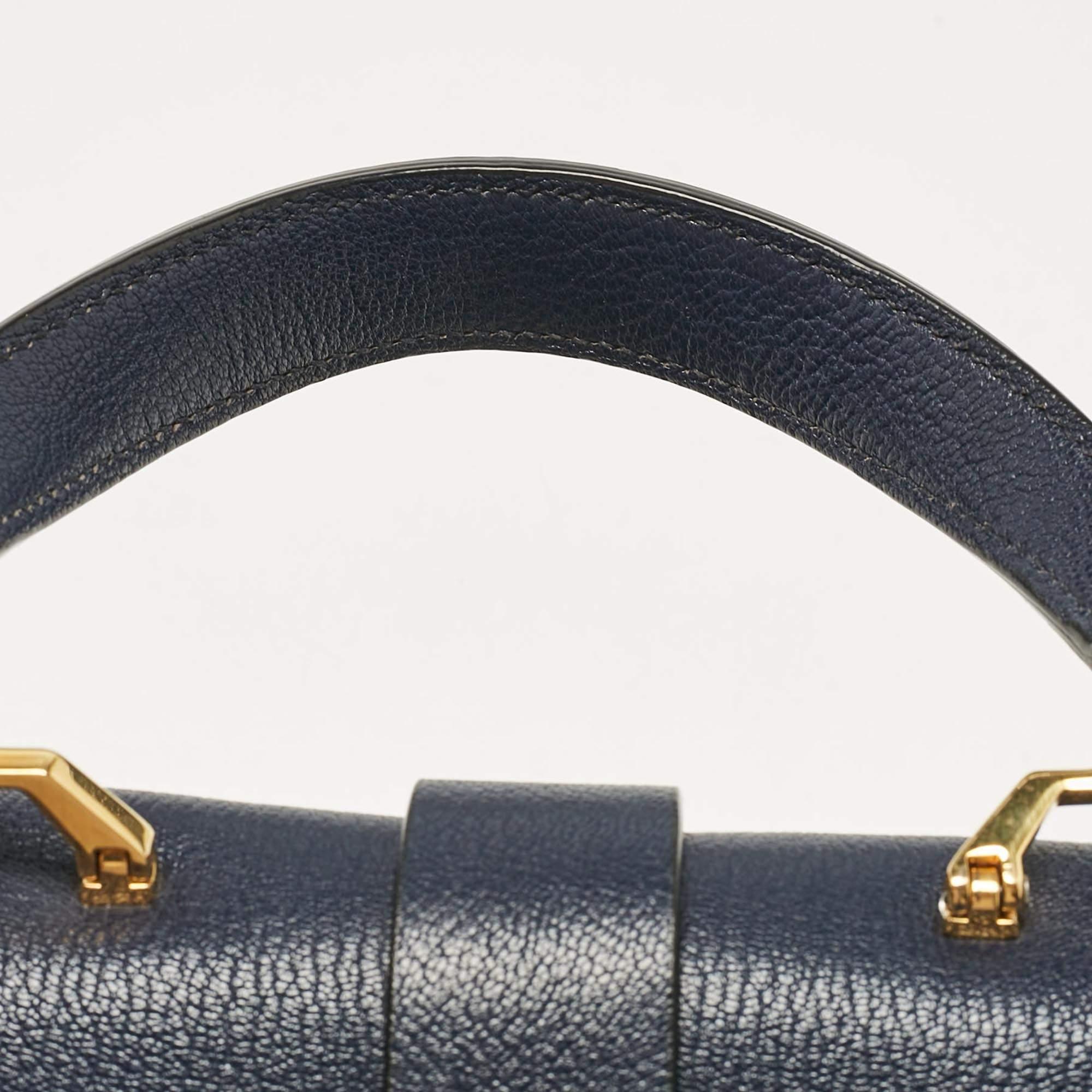 Miu Miu Navy Blue Leather Madras Top Handle Bag 3