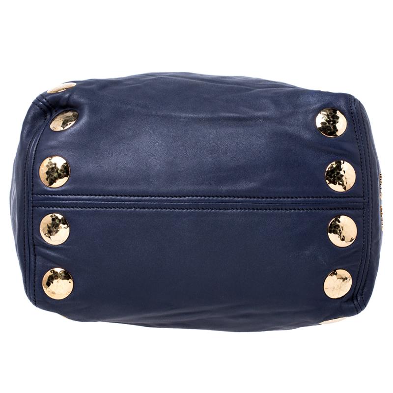 Black Miu Miu Navy Blue Leather Studded Satchel