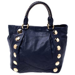 Miu Miu Navy Blue Leather Studded Satchel