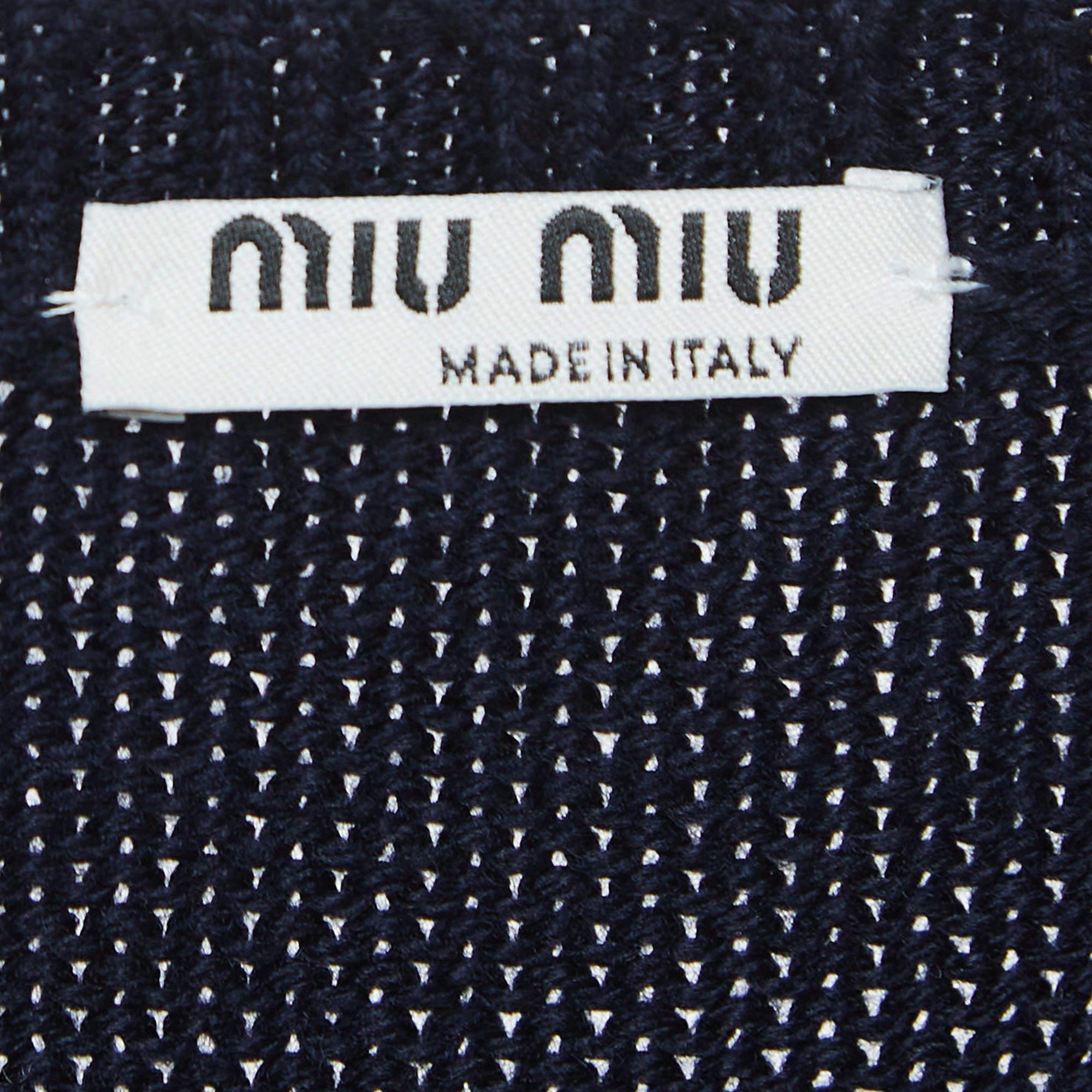 Women's Miu Miu Navy Blue Logo Intarsia Knit Top M