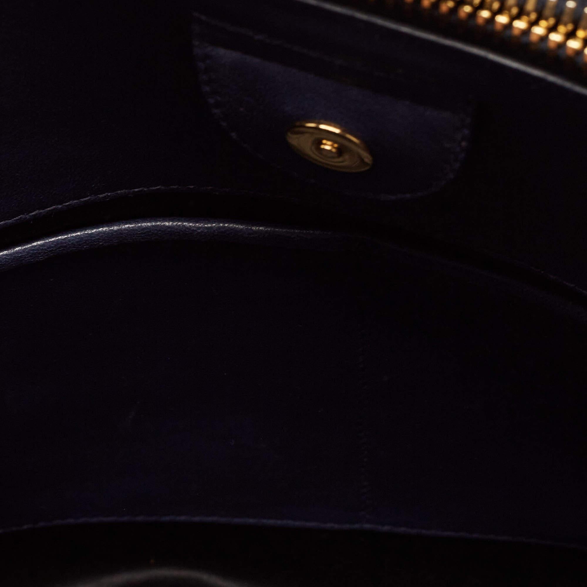 Miu Miu Navy Blue Matalasse Leather Tote For Sale 9