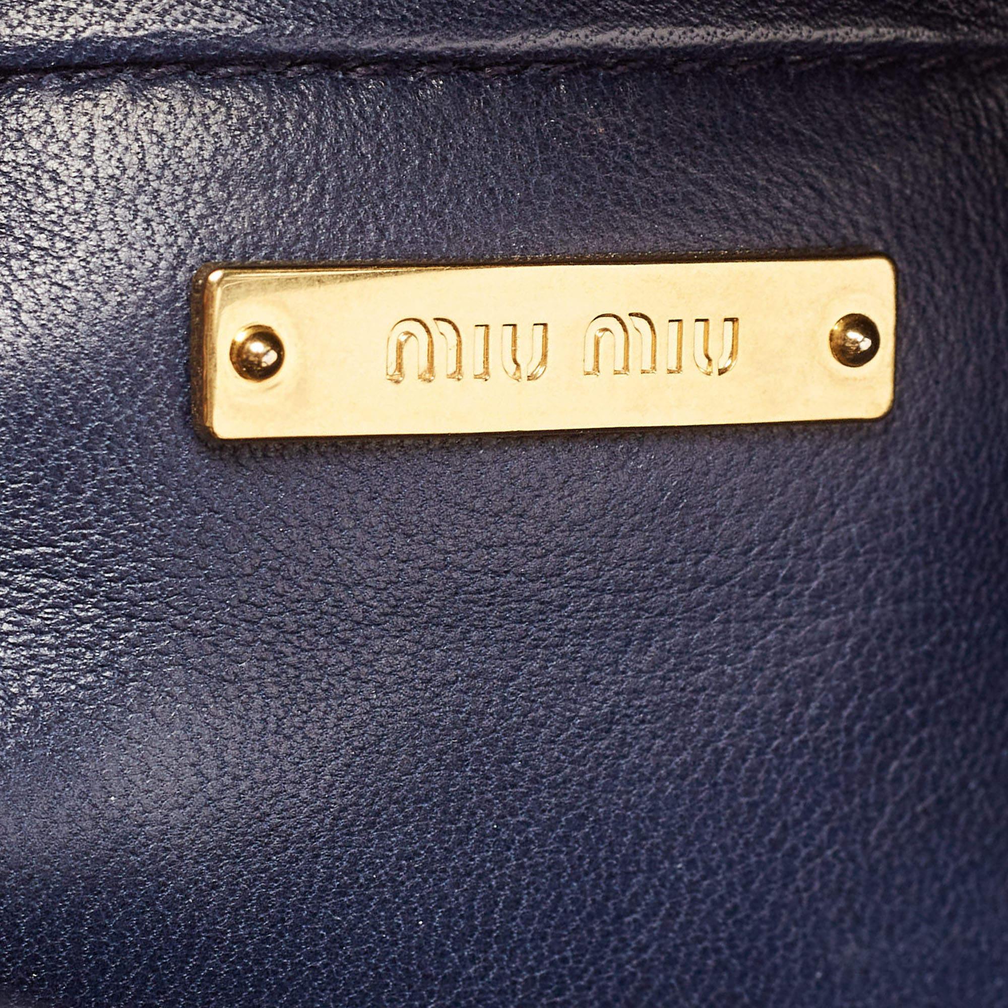 Miu Miu Navy Blue Matalasse Leather Tote For Sale 10