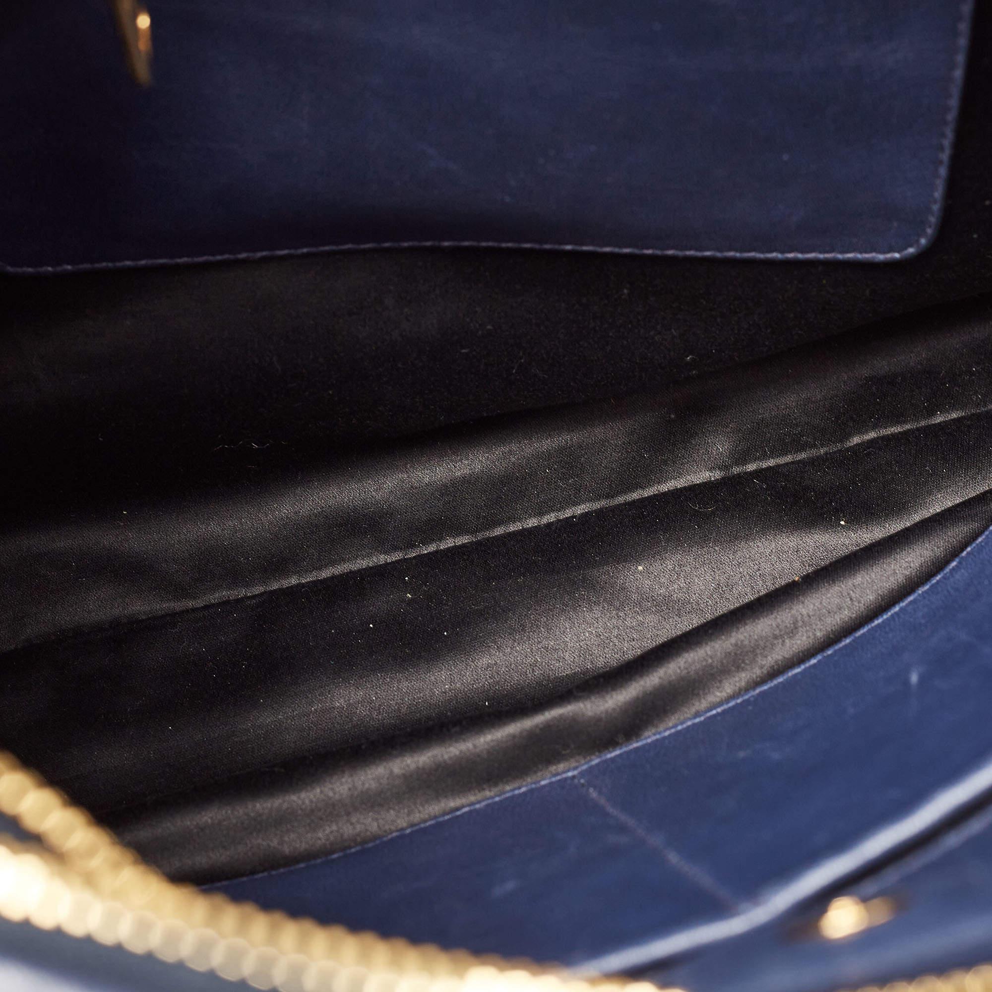 Miu Miu Navy Blue Matalasse Leather Tote For Sale 11