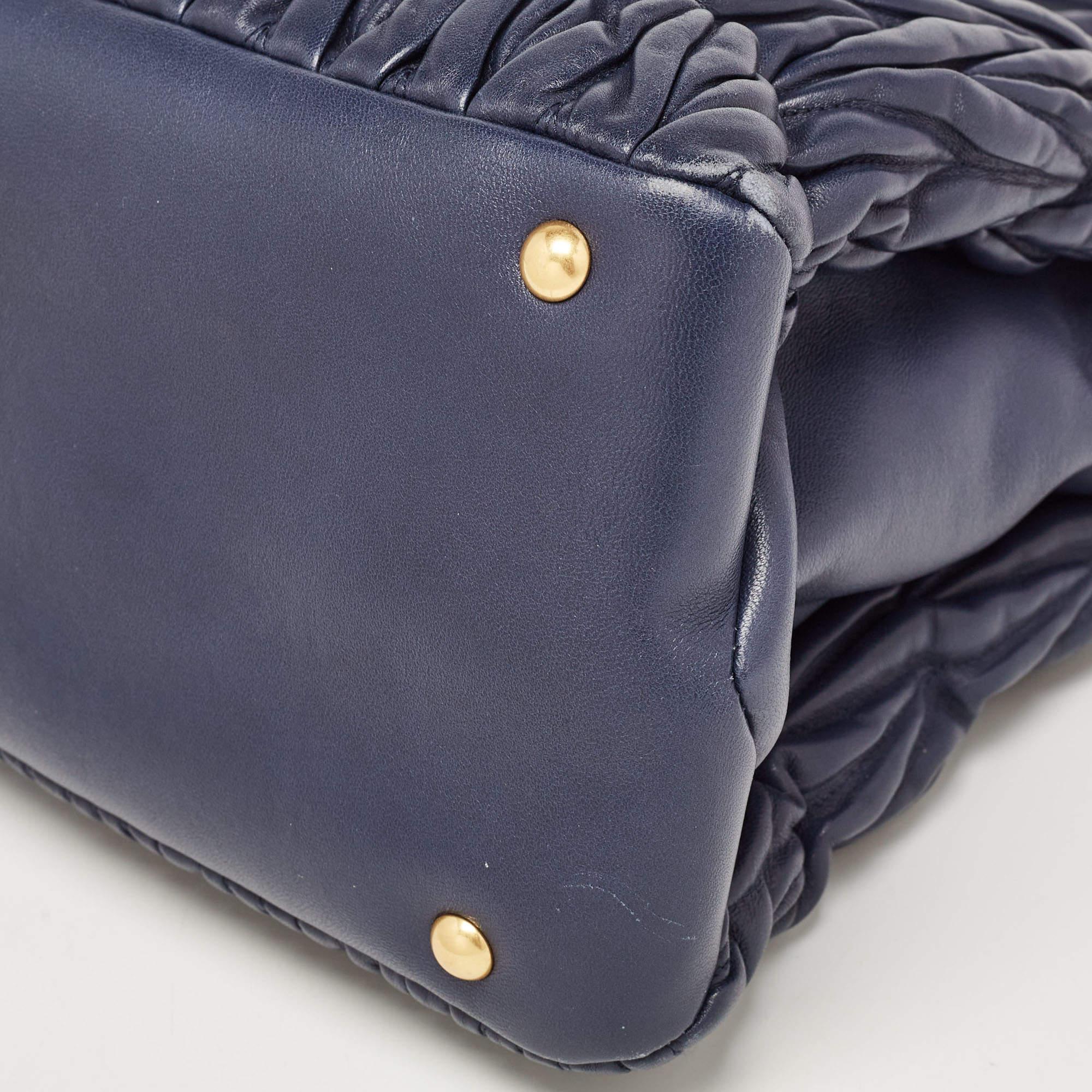 Miu Miu Navy Blue Matalasse Leather Tote For Sale 14