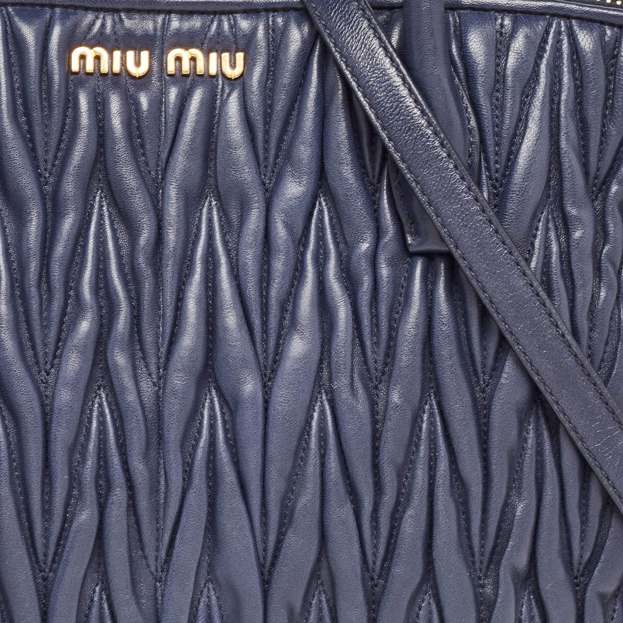 Women's Miu Miu Navy Blue Matalasse Leather Tote For Sale