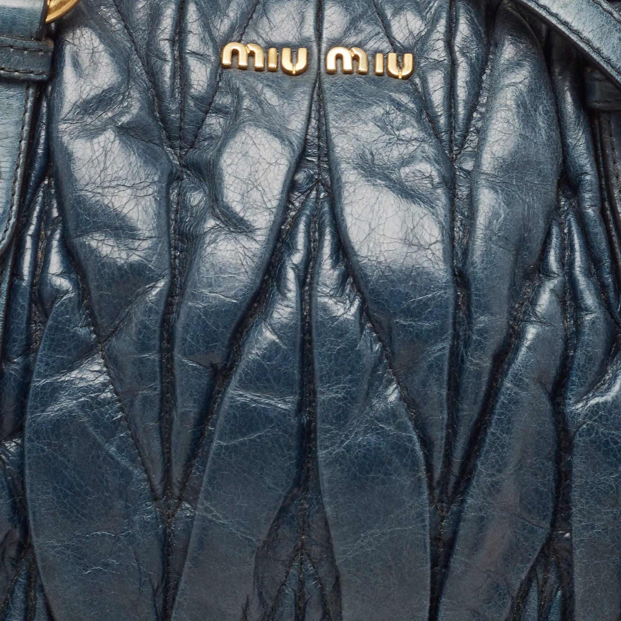 Miu Miu Navy Blue Matelassé Leather Braided Handle Tote 5