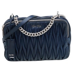 Miu Miu Navy Blue Matelassé Leather Crossbody Bag