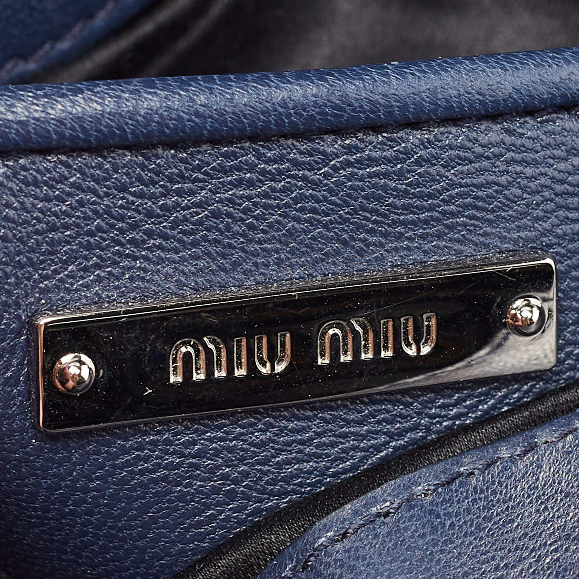 Miu Miu Navy Blue Matelasse Leather Crystals Chain Crossbody Bag 11