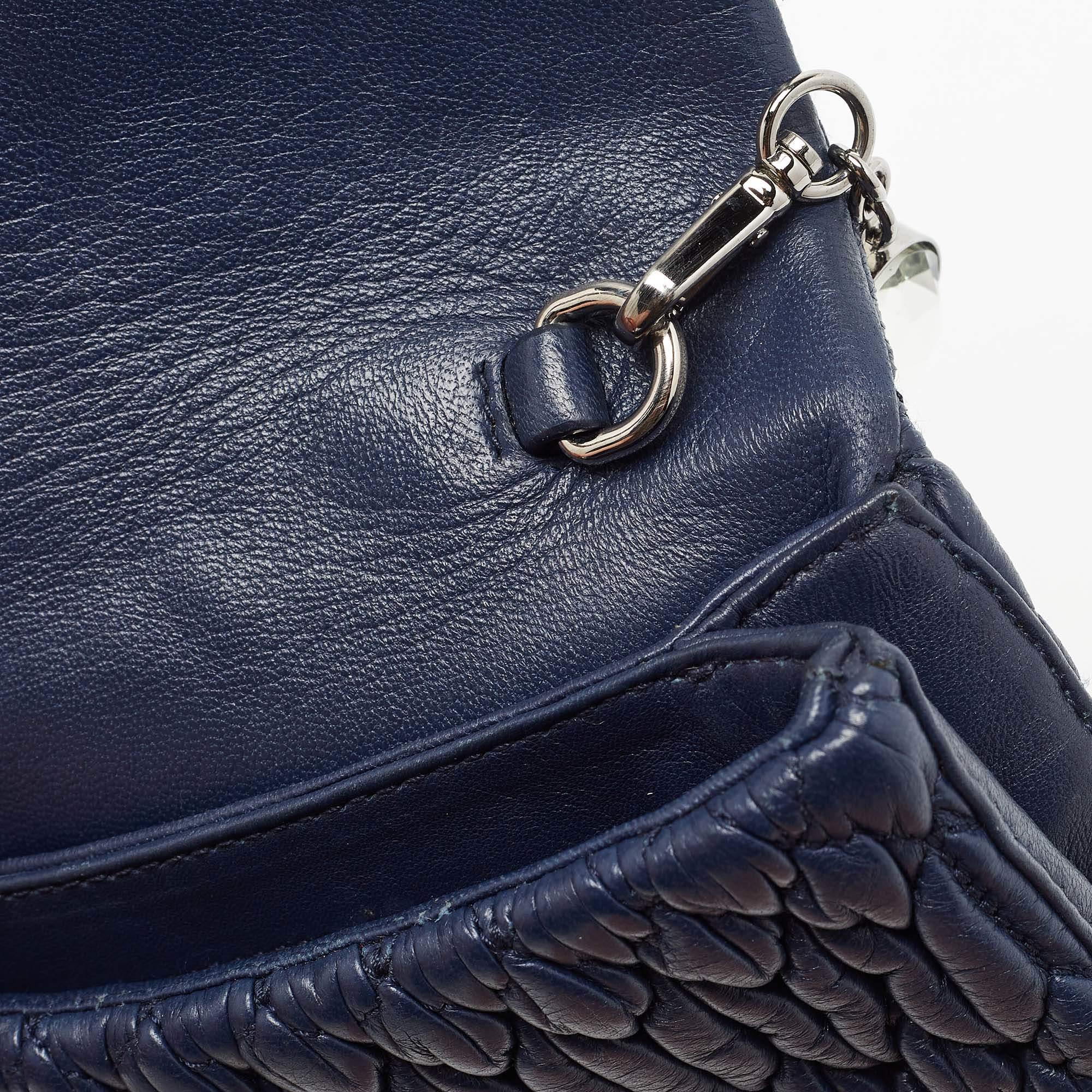 Miu Miu Navy Blue Matelasse Leather Crystals Chain Crossbody Bag 2