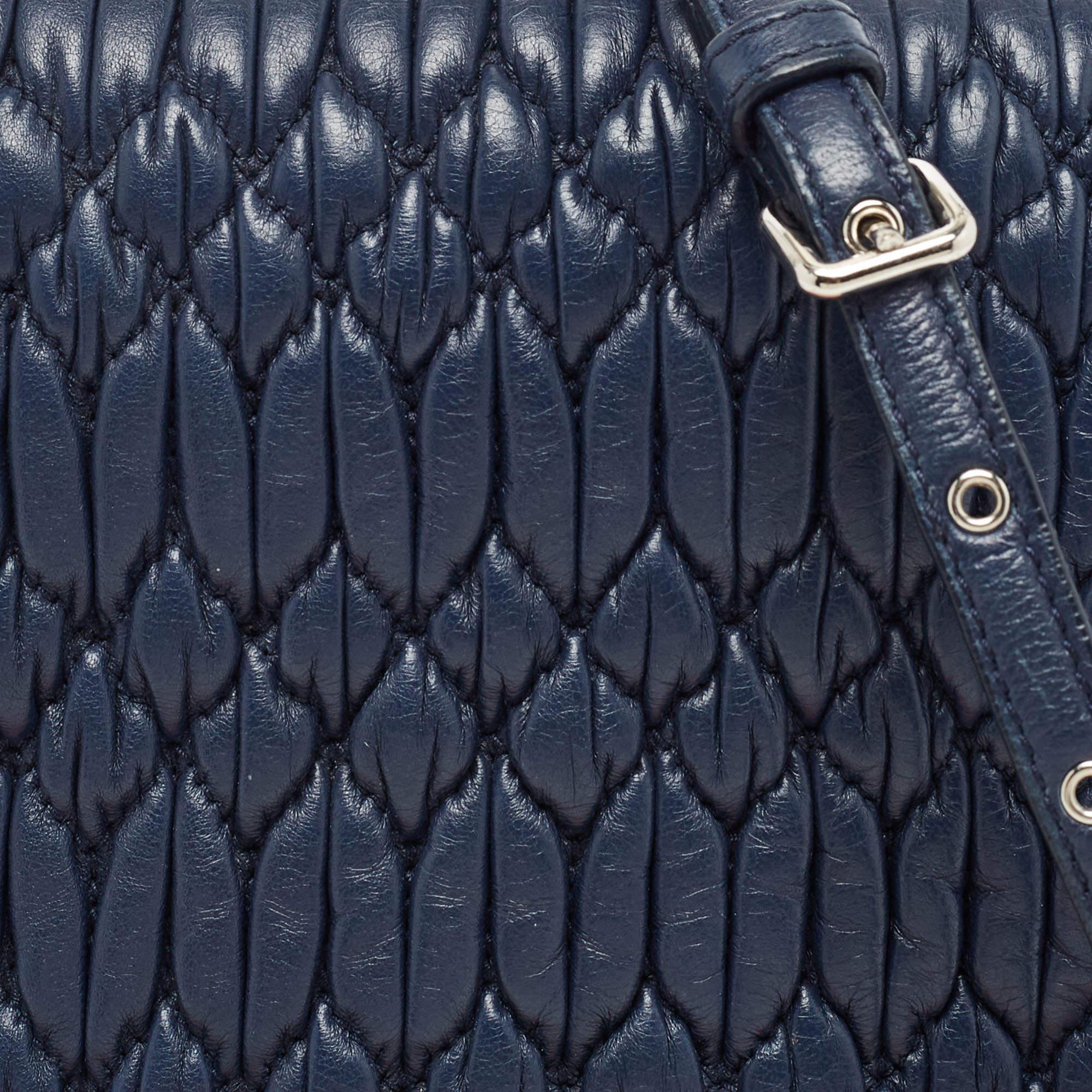 Miu Miu Navy Blue Matelasse Leather Crystals Chain Crossbody Bag 5