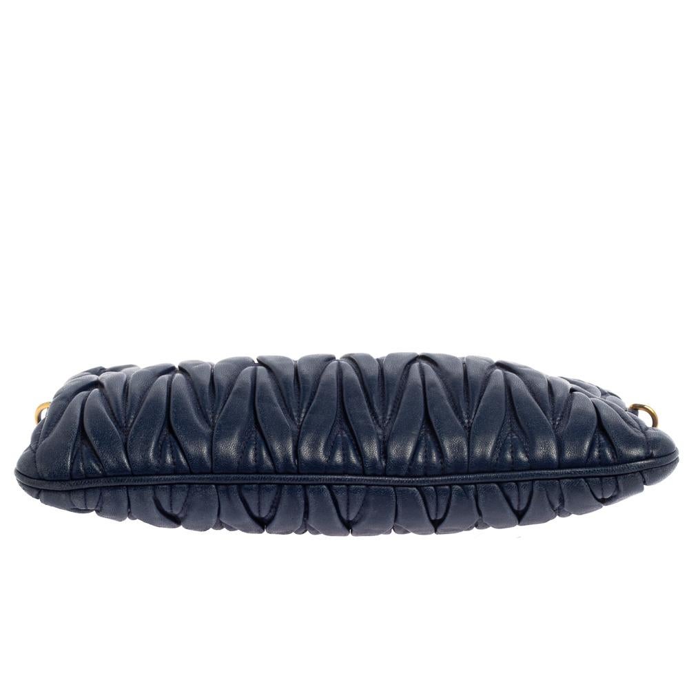 Women's Miu Miu Navy Blue Matelasse Leather Frame Clutch Bag