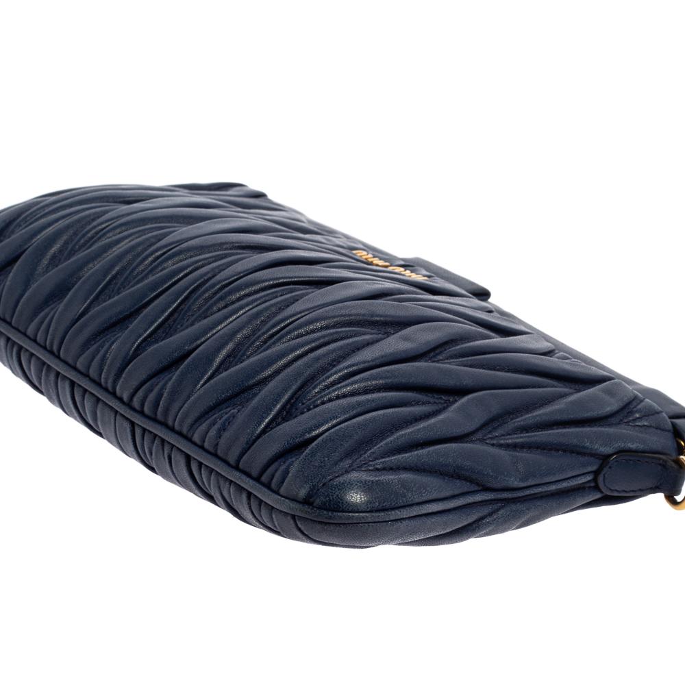 Miu Miu Navy Blue Matelasse Leather Frame Clutch Bag 2