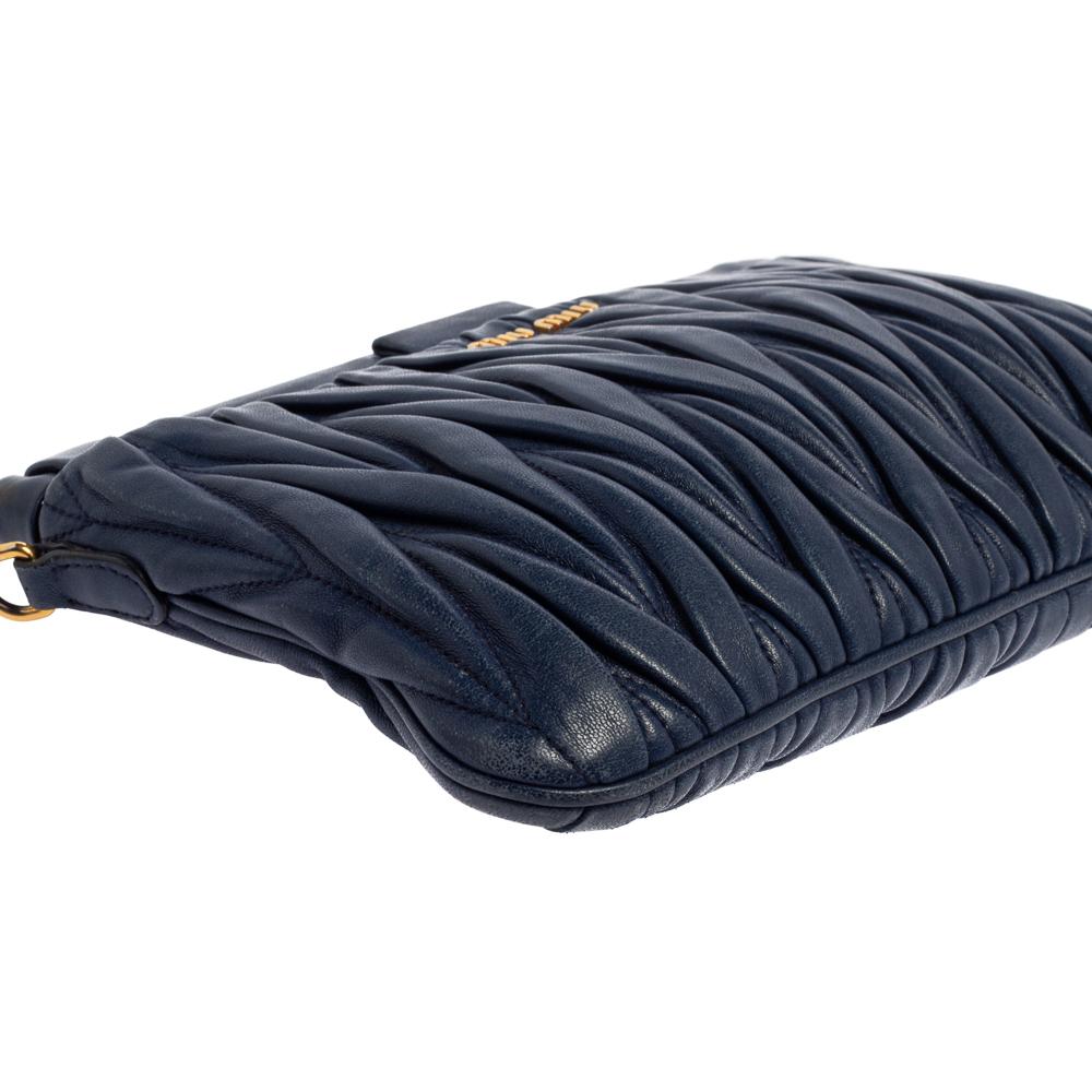 Miu Miu Navy Blue Matelasse Leather Frame Clutch Bag 3