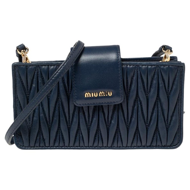 Miu Miu Navy Blue Matelasse Leather Phone Bag at 1stDibs