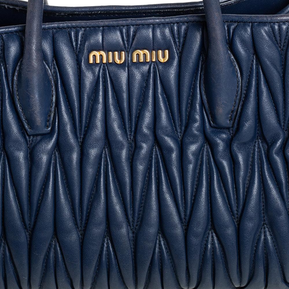 Miu Miu Navy Blue Matelassé Leather Snap Tote 4