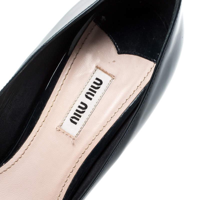 Miu Miu Navy Blue Patent Leather Bow Peep Toe Platform Pumps Size 39.5 3