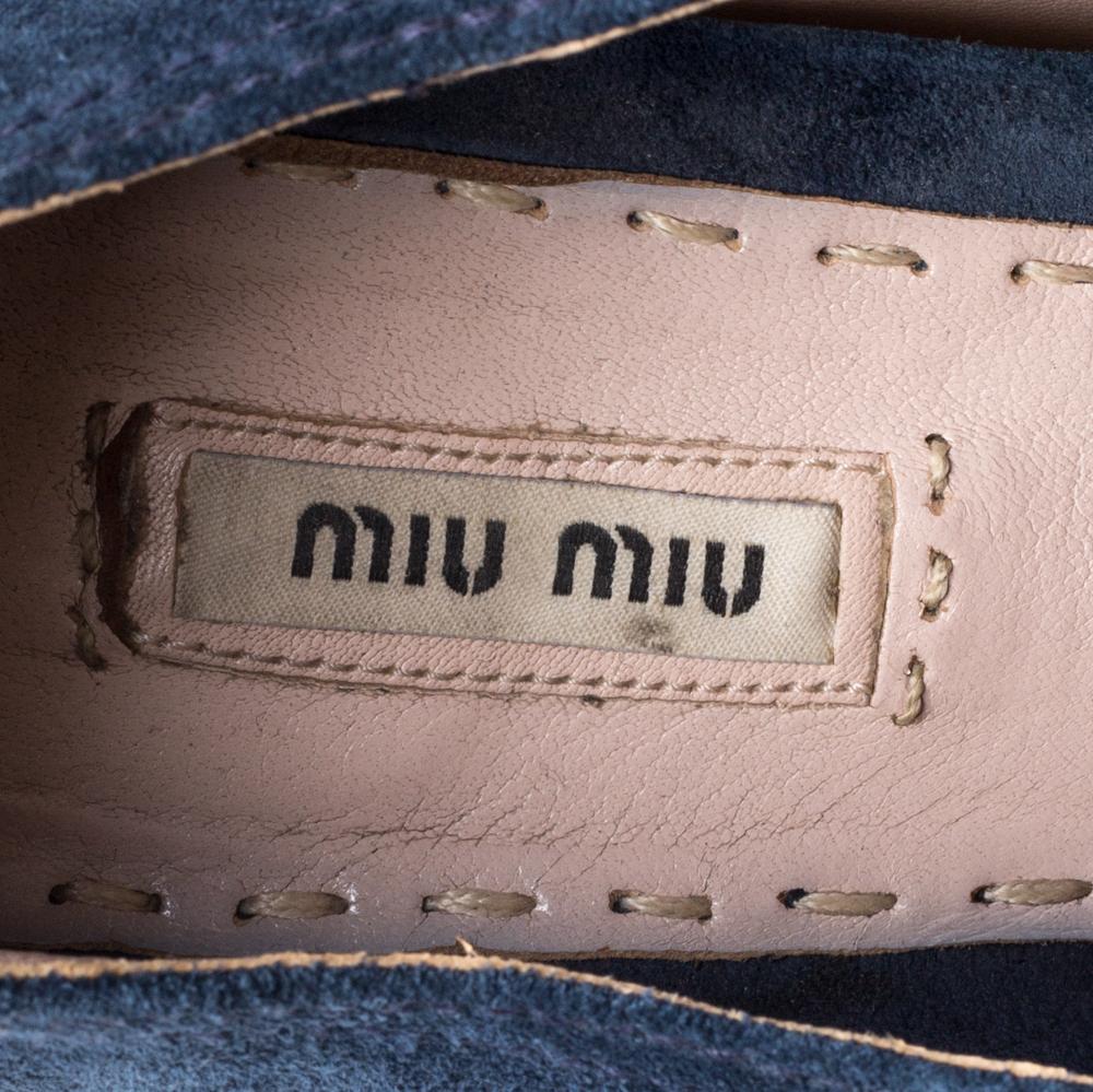 Black Miu Miu Navy Blue Suede Metal Cap Toe Lace Up Sneakers Size 40