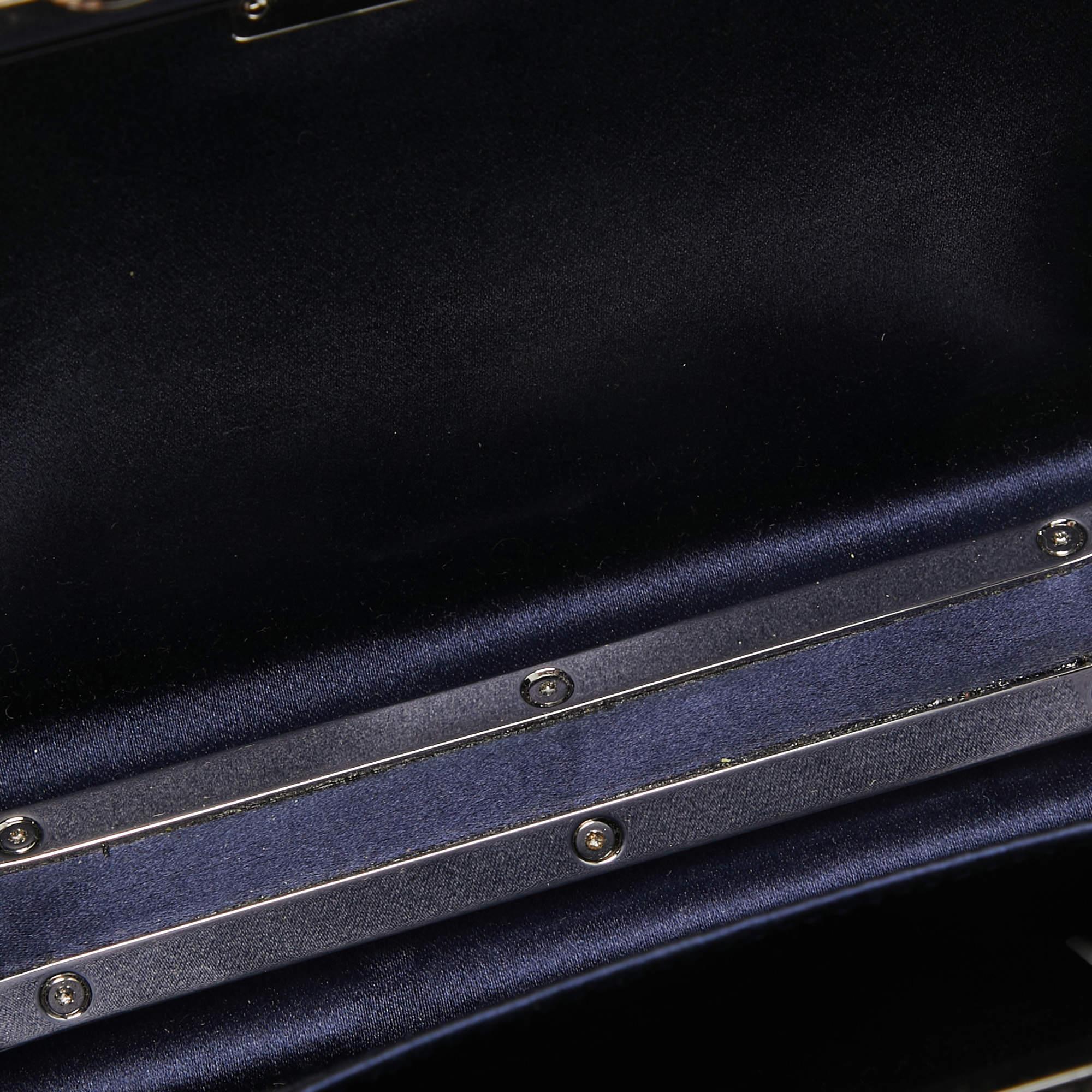 Women's Miu Miu Navy Blue Velvet Pearl and Crystal Embellished Box Chain Clutch For Sale