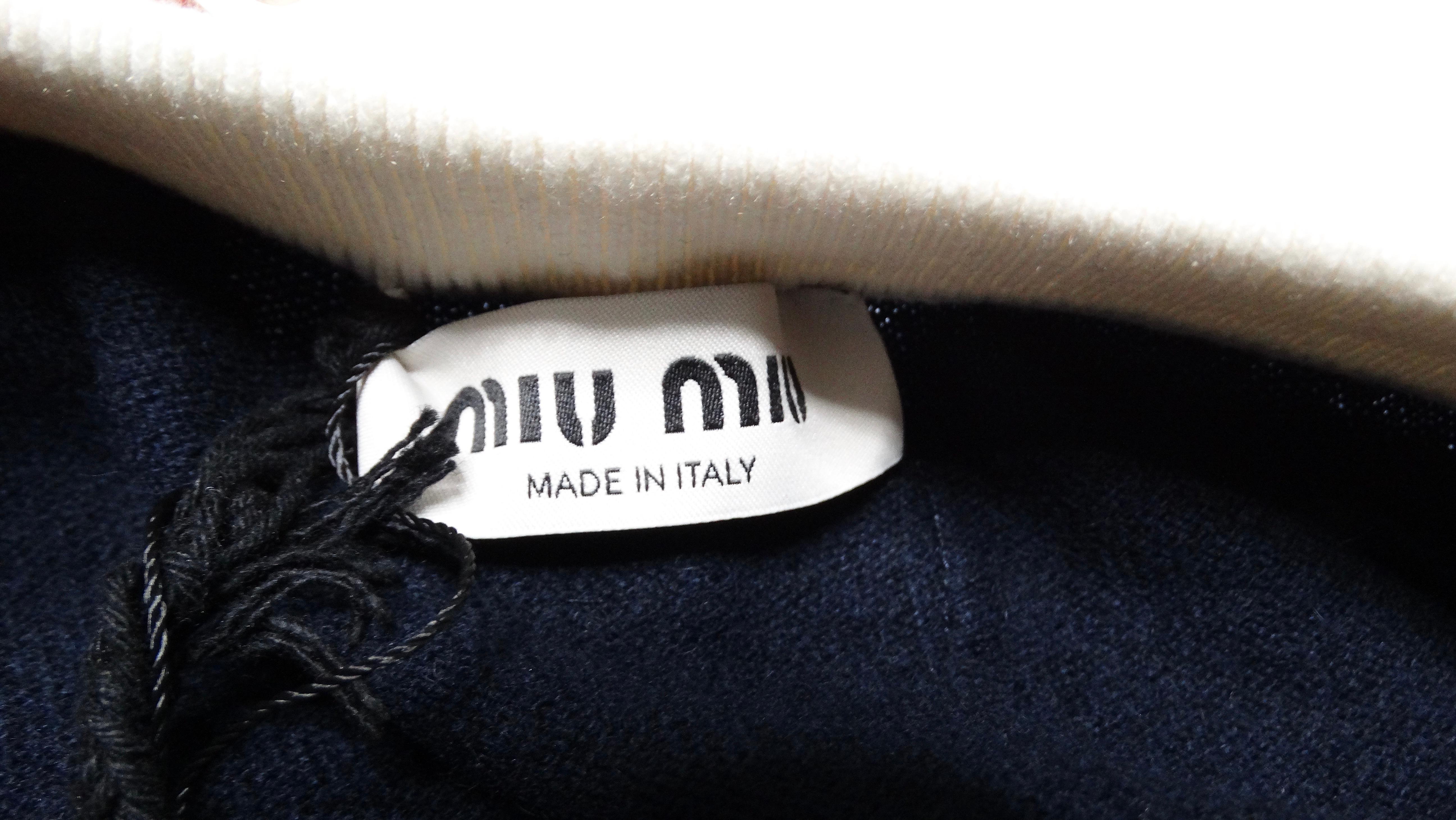 Miu Miu Navy Blue & White Cashmere Mini Skirt With Gold-Tone Button Accents In Good Condition For Sale In Scottsdale, AZ