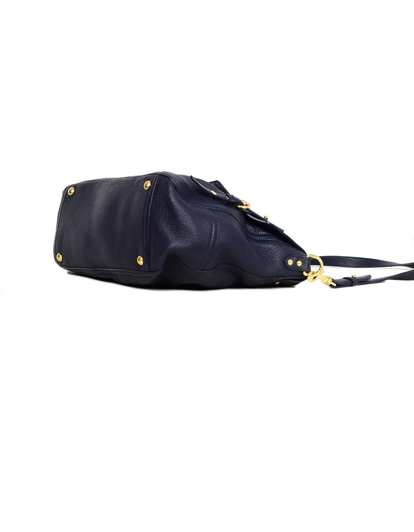 Miu Miu Navy Cervo Leather Large East/West Patina Buckle Satchel Messenger Bag 1