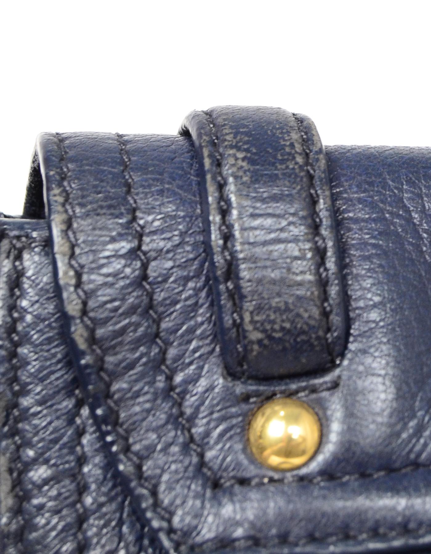 Miu Miu Navy Cervo Leather Large East/West Patina Buckle Satchel Messenger Bag 2