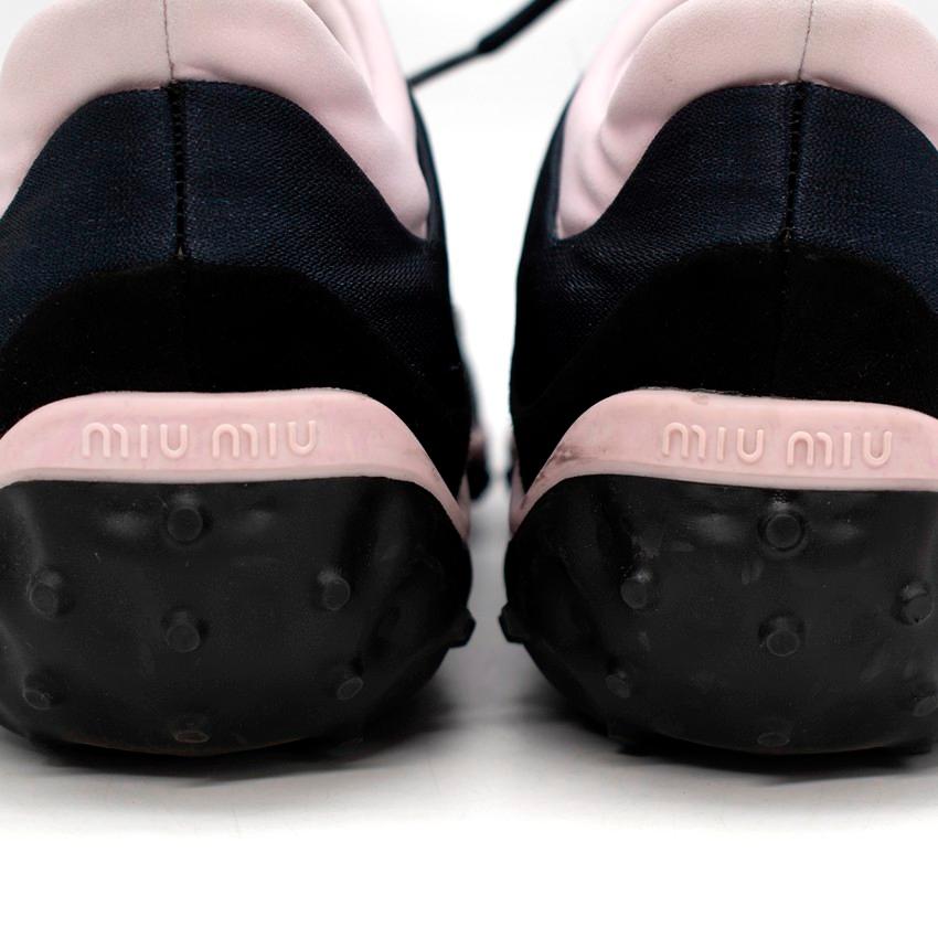 Black Miu Miu Navy & Light Pink Rhinestone Toe Lace Up Sneakers For Sale