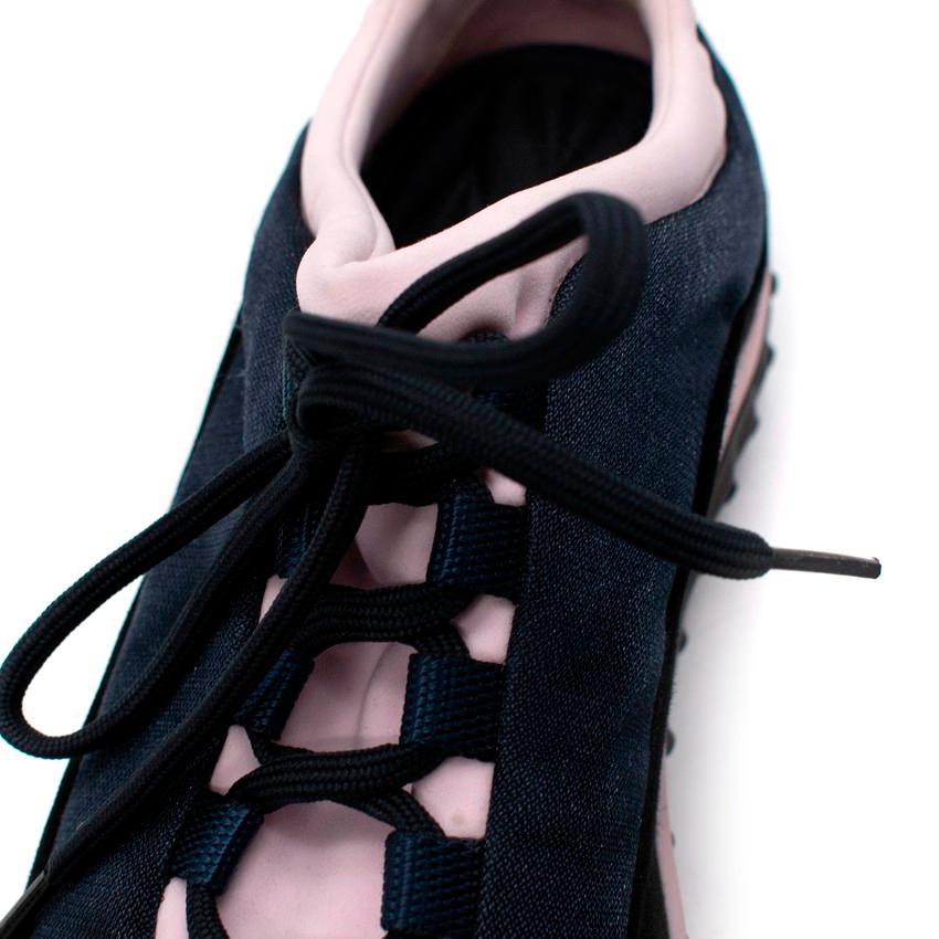 Miu Miu Navy & Light Pink Rhinestone Toe Lace Up Sneakers For Sale 1