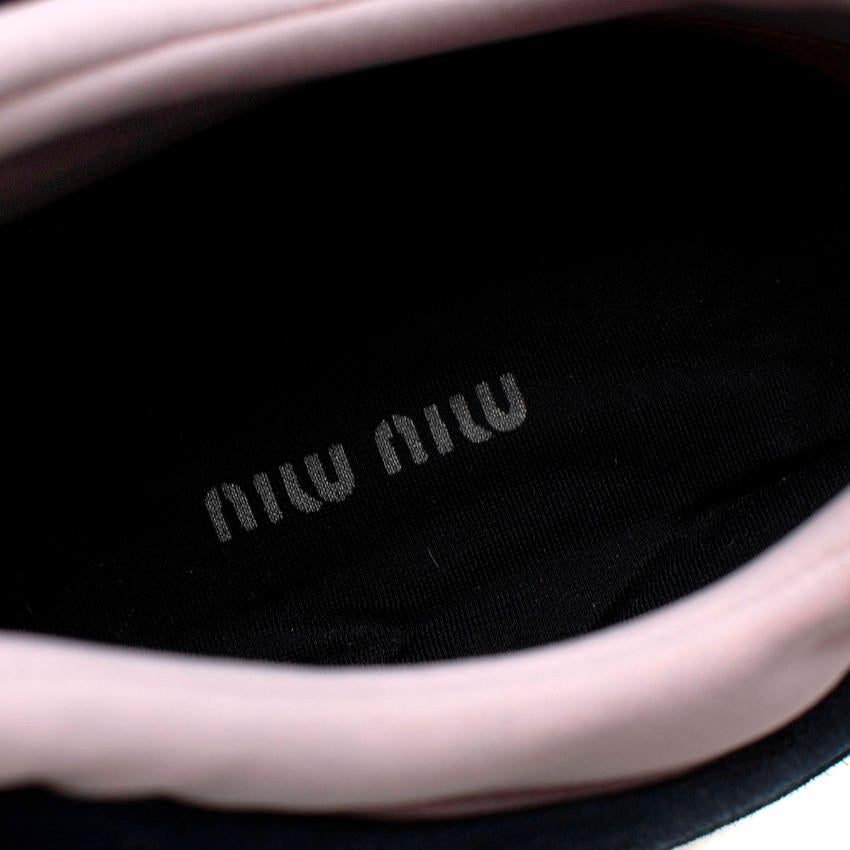 Miu Miu Navy & Light Pink Rhinestone Toe Lace Up Sneakers For Sale 2