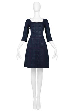 Miu Miu Navy Mini Dress With Green Rhinestones