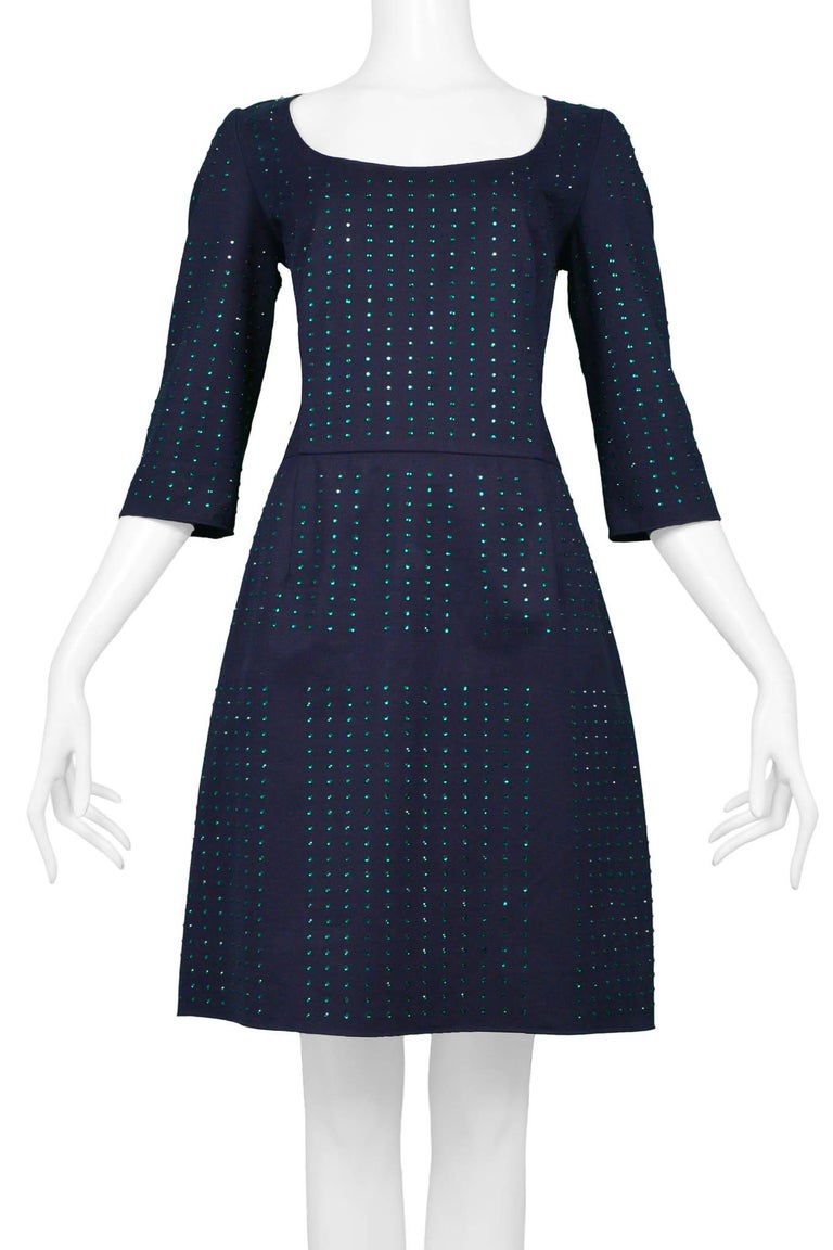 Miu Miu Navy Mini Dress With Green Rhinestones For Sale at 1stDibs | miu miu  green beaded dress, miu miu green dress, green miu miu dress