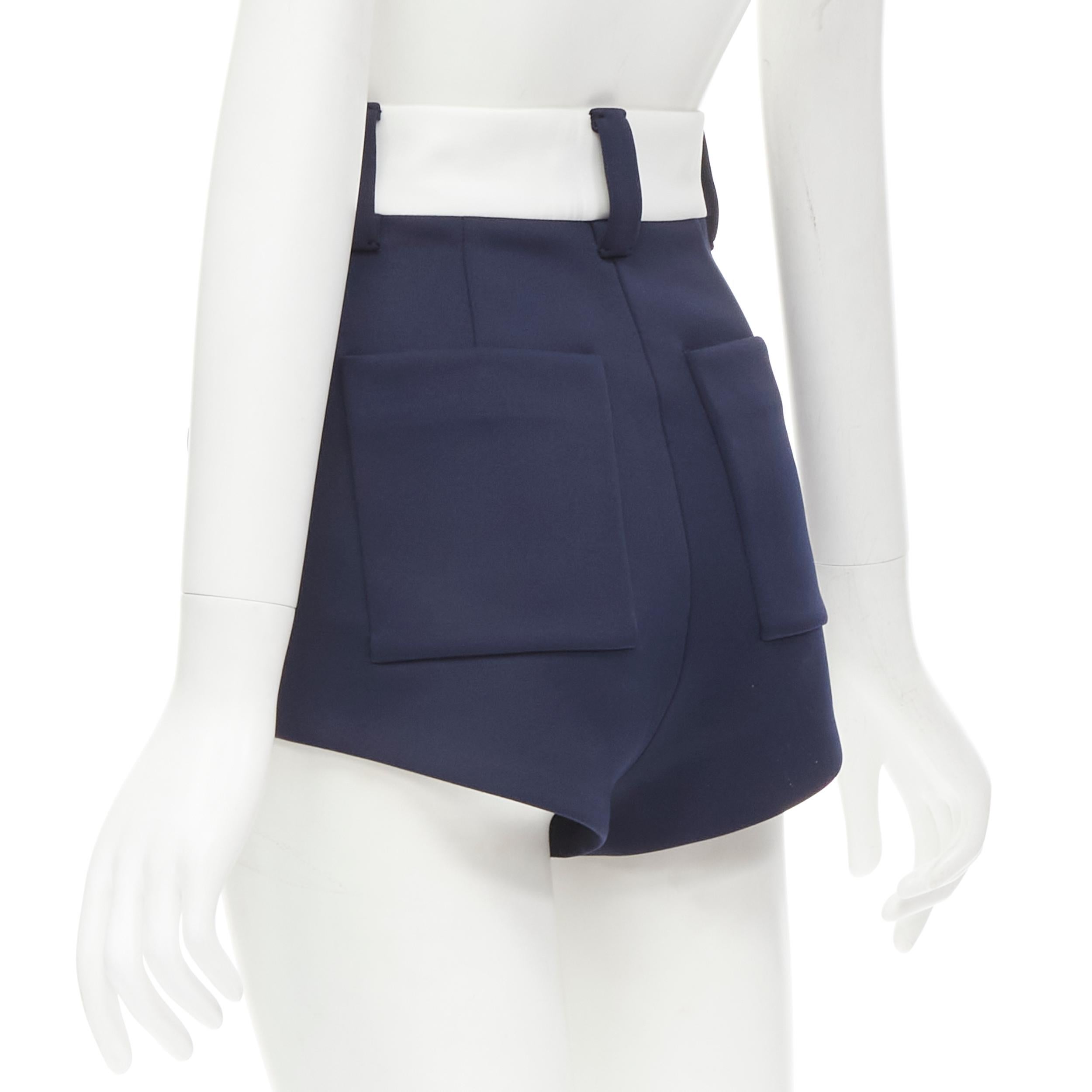 Women's MIU MIU navy sky blue white zip front high waisted thick cotton shorts IT36 XS