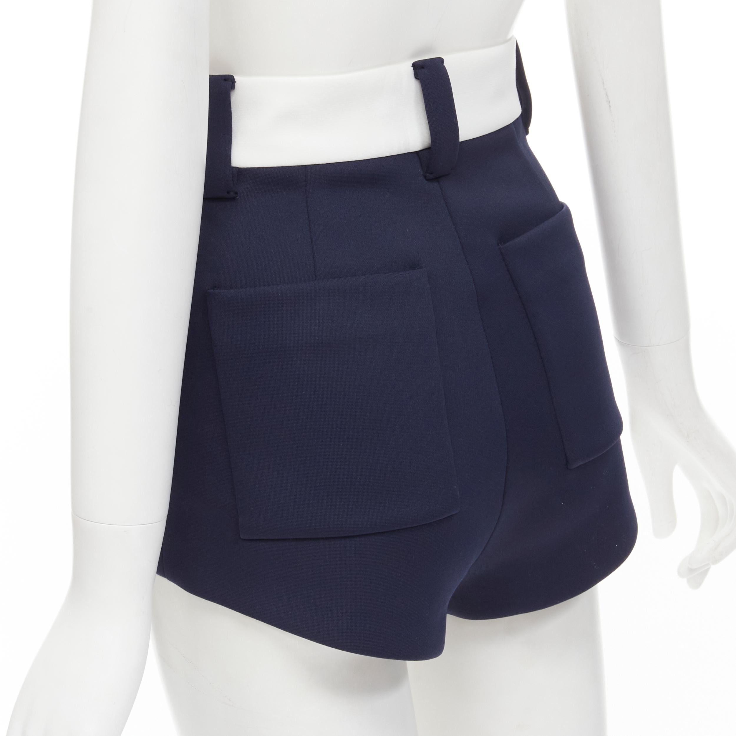 MIU MIU navy sky blue white zip front high waisted thick cotton shorts IT36 XS 2