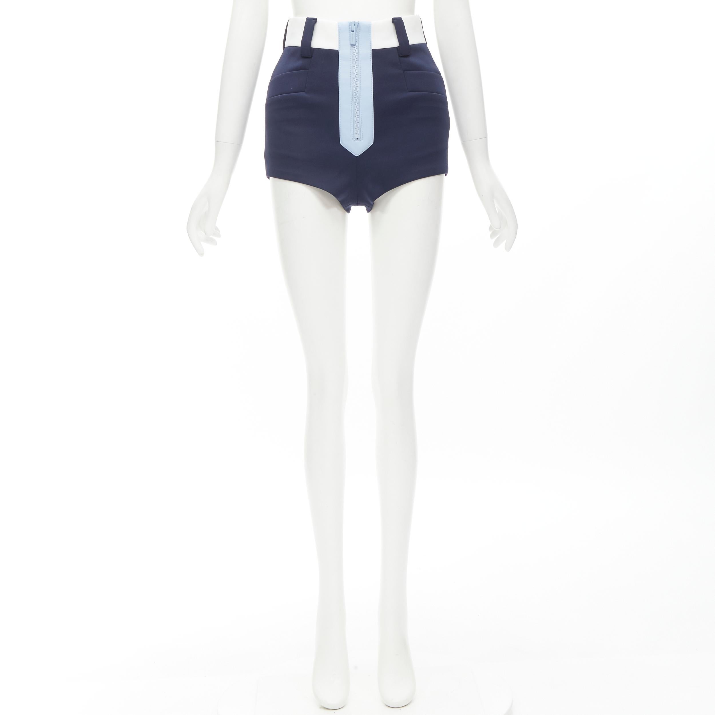 MIU MIU navy sky blue white zip front high waisted thick cotton shorts IT36 XS 4