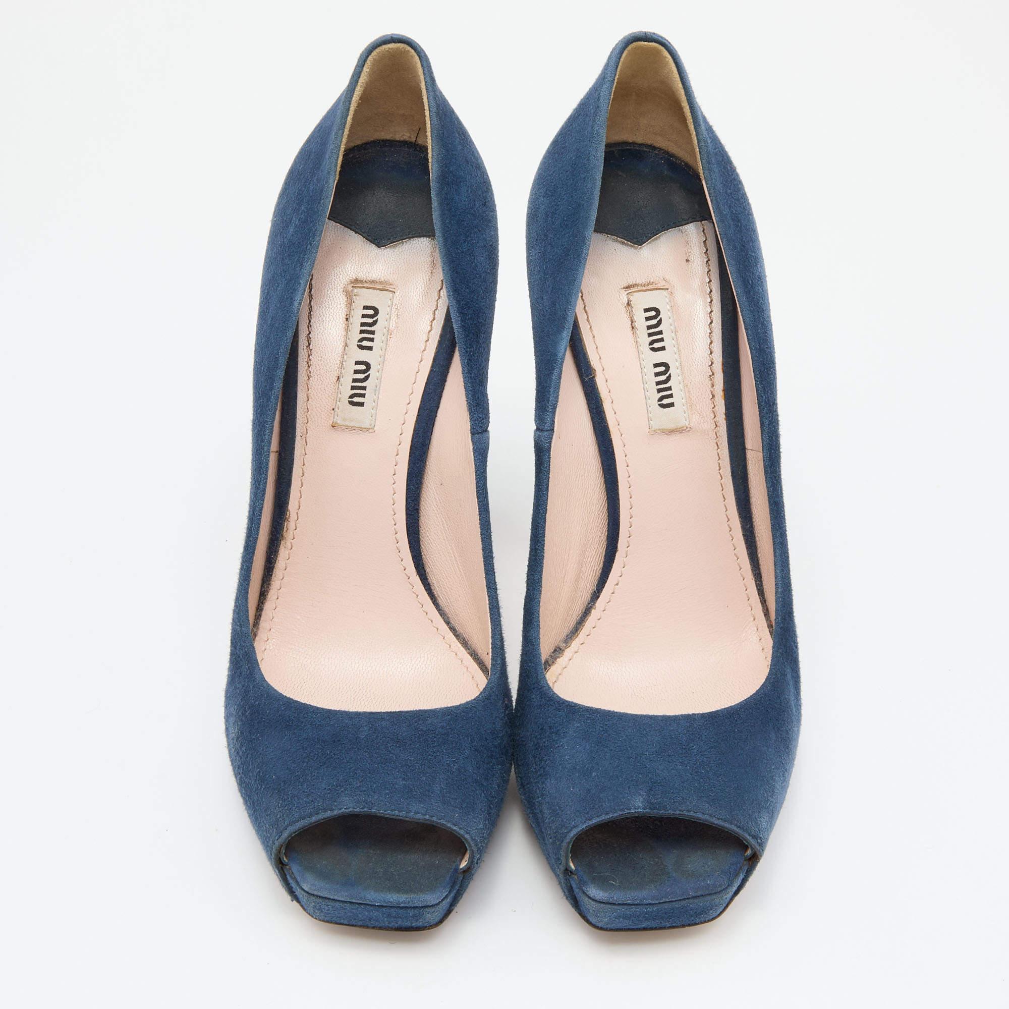 Violet Miu escarpins à talons ouverts en daim bleu marine et sarcelle avec cristaux taille 38,5 en vente