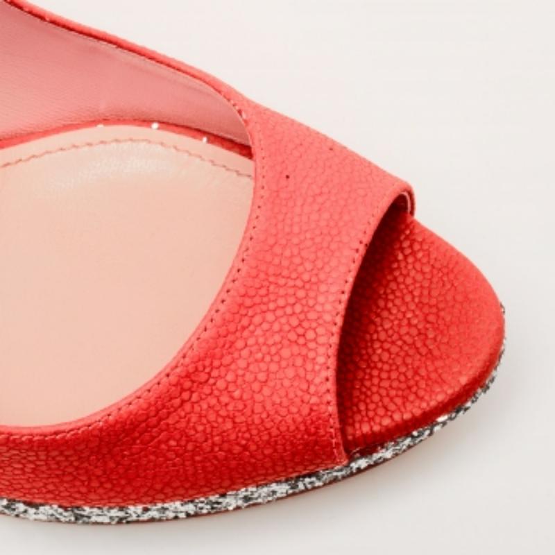 Miu Miu Neon Pink Leather And Glitter Peep Toe Platform Pumps Size 38.5 For Sale 3
