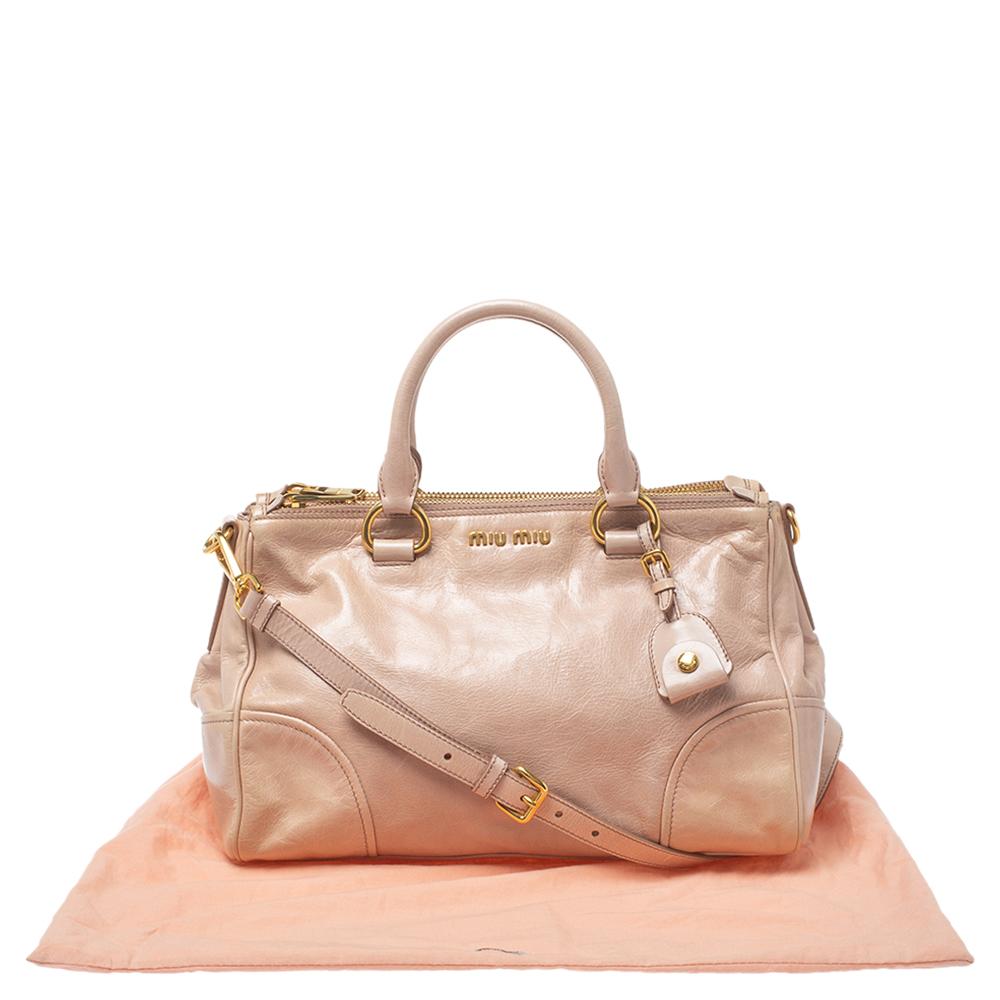 Miu Miu Nude Beige Vitello Shine Leather Double Zip Tote 5