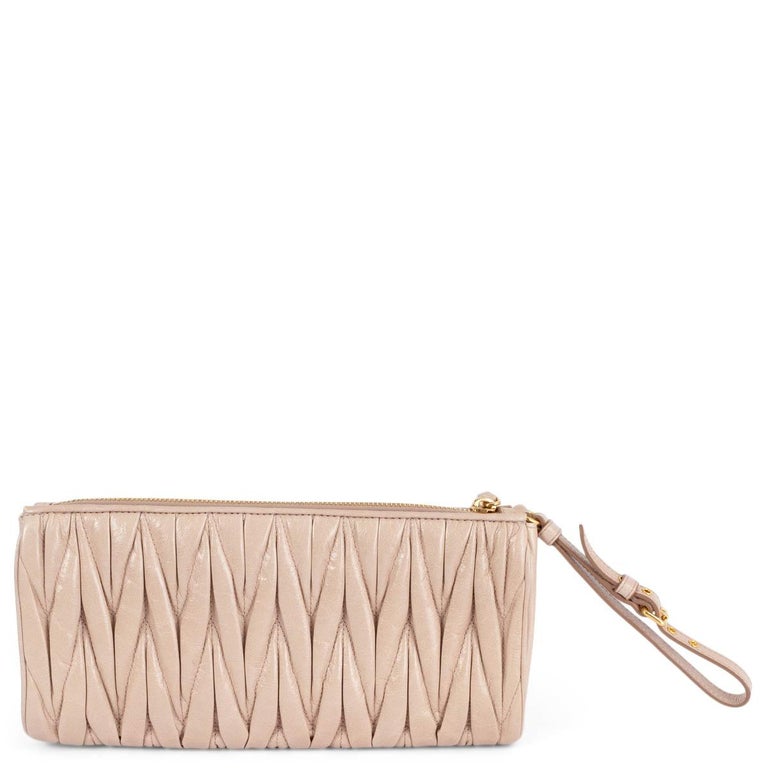 MIU MIU nude pink leather MATELASSE QUILTED Wristlet Clutch Bag For Sale at  1stDibs