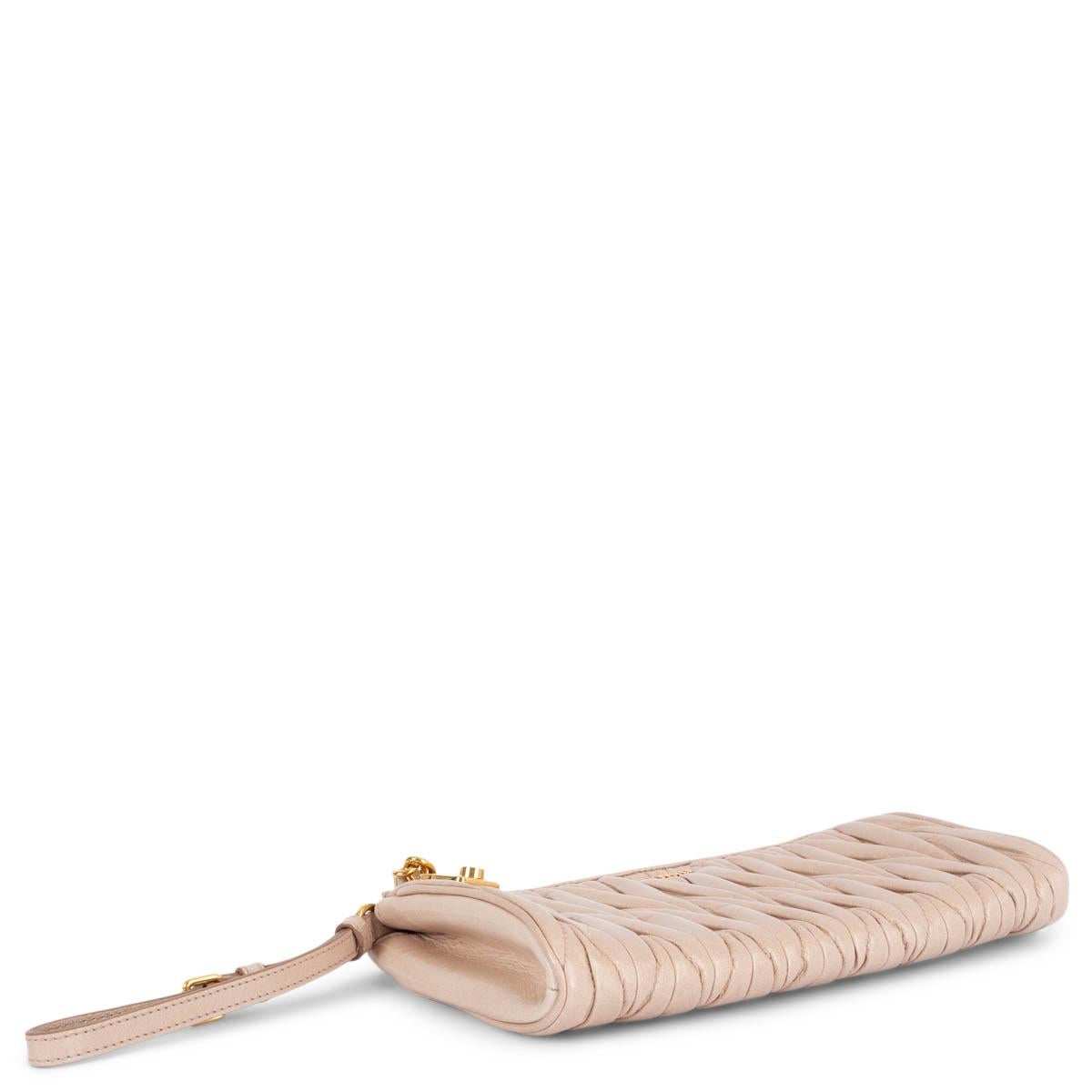 Beige MIU MIU nude pink leather MATELASSE QUILTED Wristlet Clutch Bag For Sale