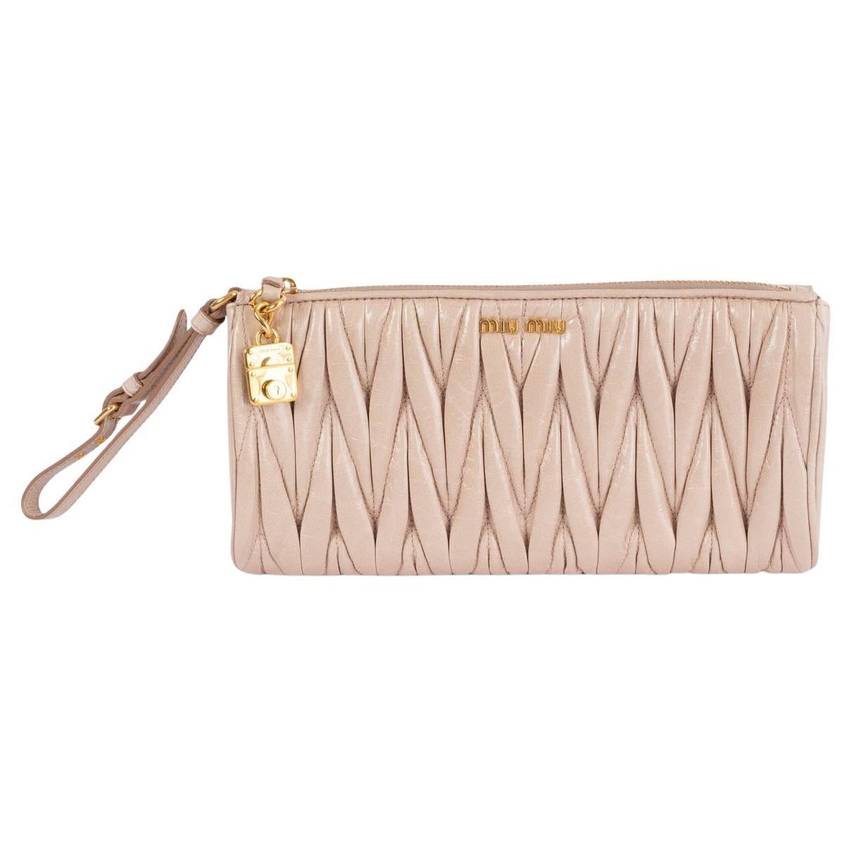 MIU MIU nude pink leather MATELASSE QUILTED Wristlet Clutch Bag For Sale
