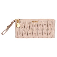 Used MIU MIU nude pink leather MATELASSE QUILTED Wristlet Clutch Bag