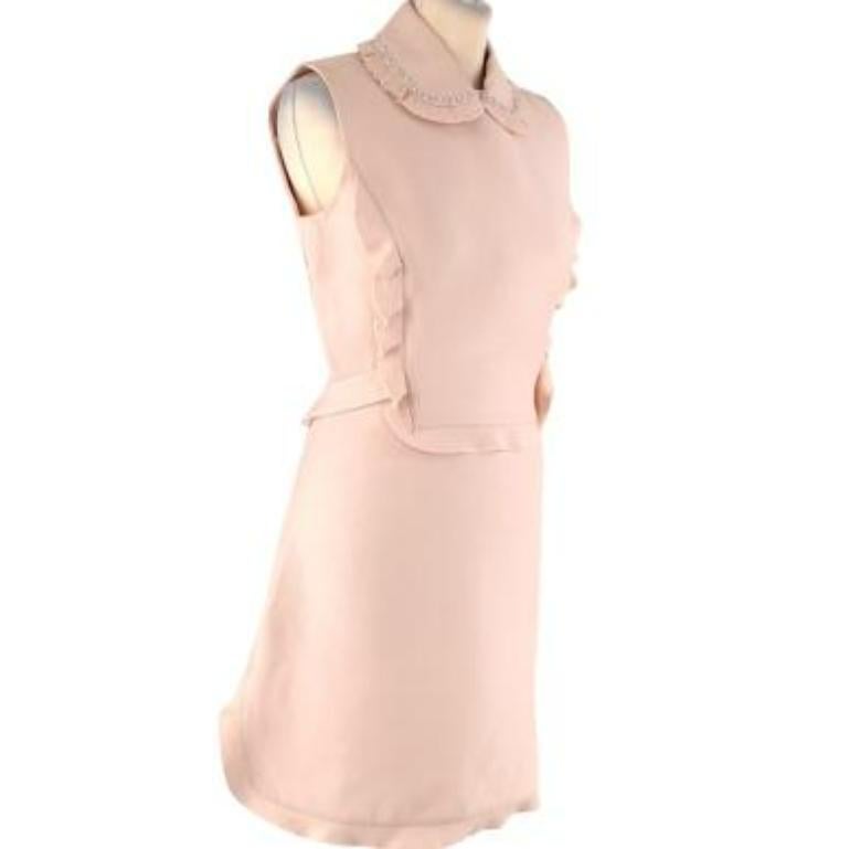 Miu Miu Nude Ruffle Mini Dress with Embellished Collar In Good Condition For Sale In London, GB