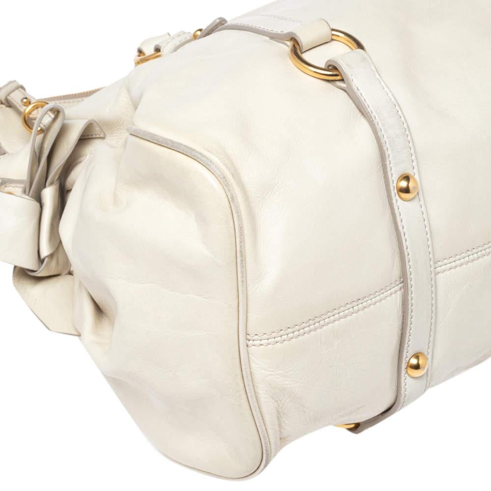 Miu Miu Off White Leather Bow Satchel For Sale 6