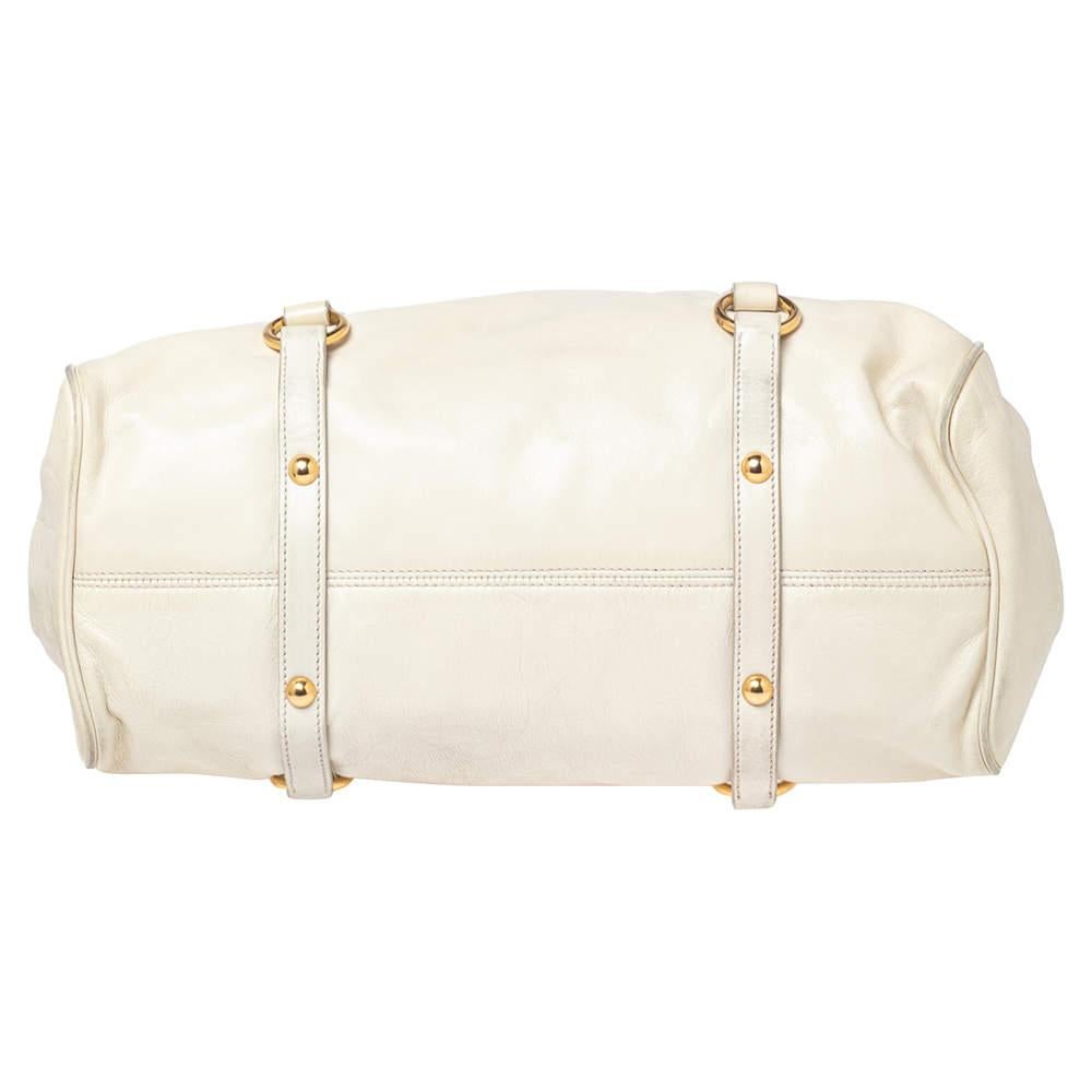 Miu Miu Off White Leather Bow Satchel For Sale 1