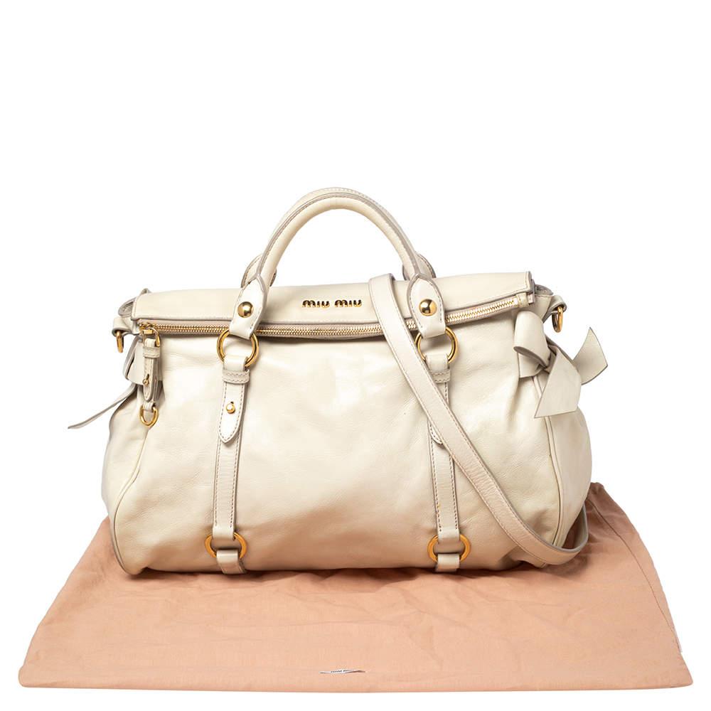 Miu Miu Off White Leather Bow Satchel For Sale 2
