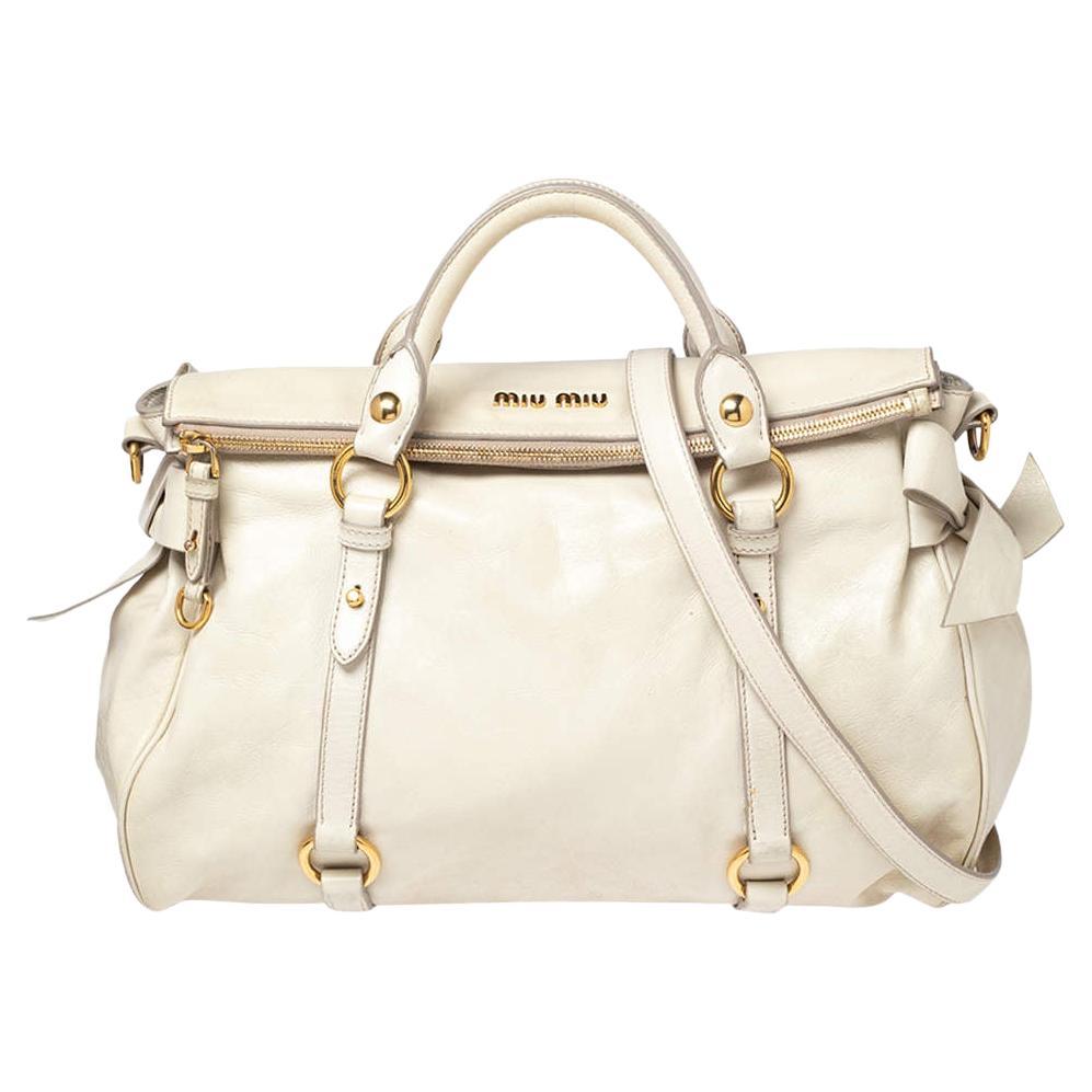 Miu Miu Off White Leather Bow Satchel For Sale